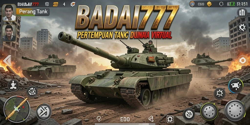 Tampilan antarmuka infografis pertempuran tank yang dinamis.