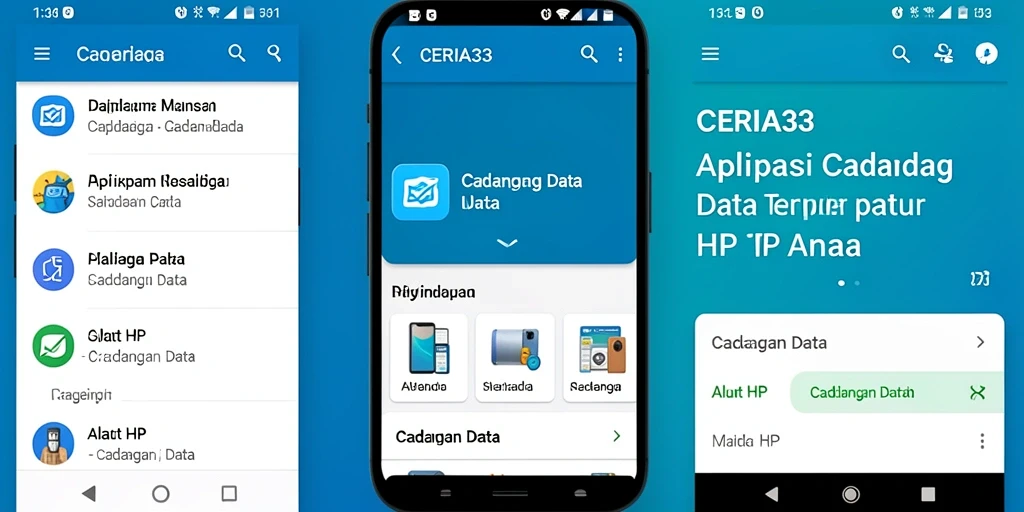 Antarmuka aplikasi Ceria33 dengan fitur cadangan data yang intuitif.