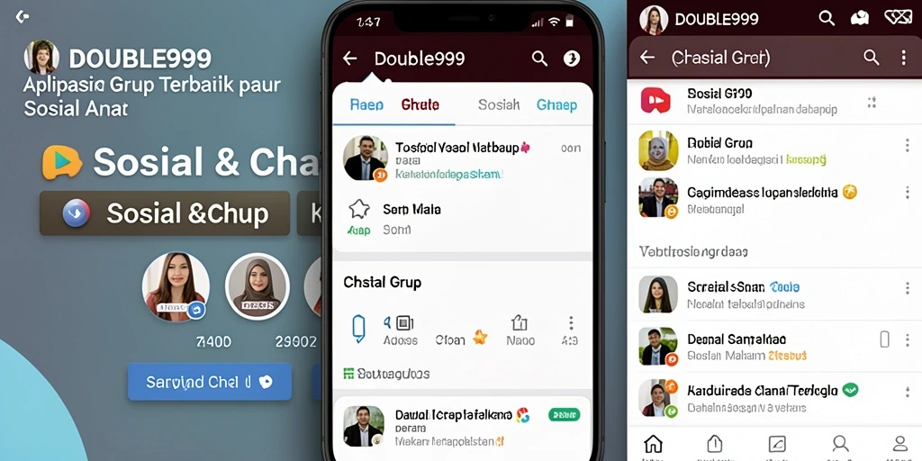 Antarmuka ramah pengguna DOUBLE999 untuk chatting grup yang interaktif.