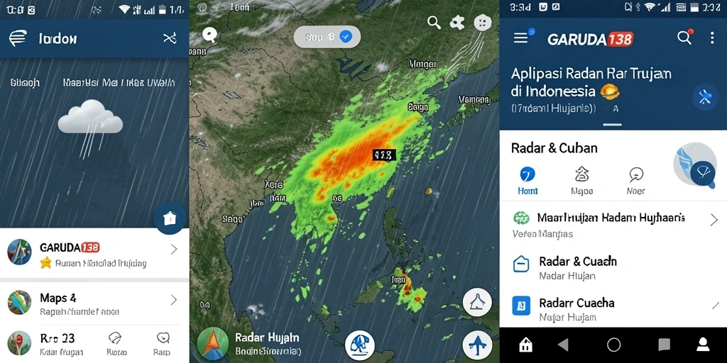 Antarmuka aplikasi GARUDA138 menampilkan peta radar hujan yang detail dan informatif.