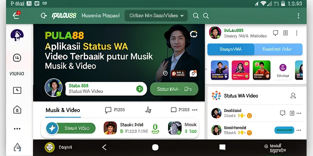 Antarmuka aplikasi PULAU88 dengan berbagai pilihan video Status WA.