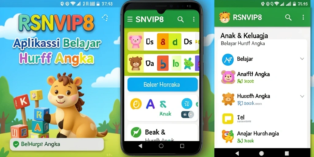 Antarmuka RSNVIP8 yang cerah dan interaktif untuk belajar huruf dan angka.