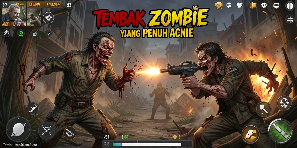 Antarmuka permainan TALAS89 saat menghadapi zombie menyeramkan.